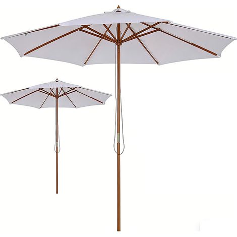 2er-Set sonnenschirm Holz 300 cm Holzschirm Gartenschirm Balkonschirm Bambus Cremeweiß