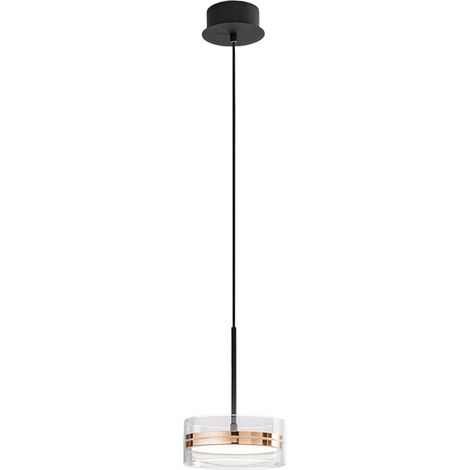 Suspension Led 14W En Métal Et Alu, Design Bi-Émission, Finition Or Poli Et Noir Mat, Variable, D.20 Cm - Perenz (1/3)