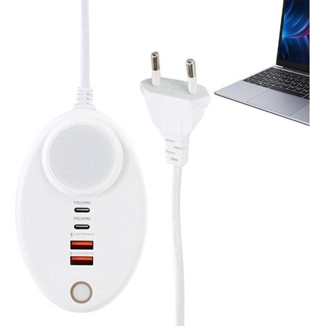4-Port USB Charger, USB Station - 4-Port PD20W Dual Type-C and Portable Oval USB Fast Charging with Touch Light for Audio Levabe MUMU