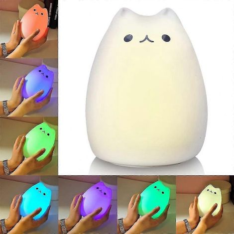 Veilleuse chat, veilleuse rechargeable en silicone avec un adorable chat pour enfants, lampe LED chat à 7 couleurs changeantes pour chambre d'enfant (1/5)