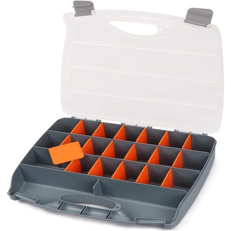 Maletin Organizador de tornillos y piezas Con Compartimientos Caja de almacenamiento para tornillos, tuercas, herramientas, piezas pequeñas… (480 x 375 x 75 mm) (1/5)