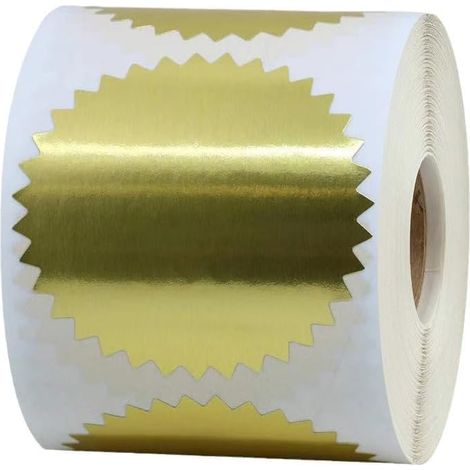 Lot de 250 autocollants vierges dorés brillants avec bord dentelé pour certificat, enveloppe, colis - 5,1 cm (1/5)