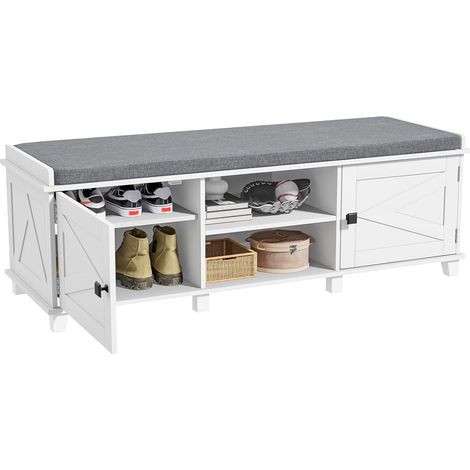 Banc à chaussures, 120 x 40 x 40 cm, meuble à chaussures d'entrée avec coussin de siège rembourré, banc de couloir avec 6 étagères de rangement ouvertes et étagère réglable, armoire de (1/5)
