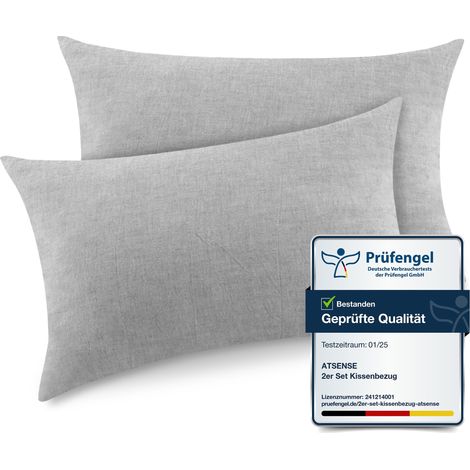 Taie Oreiller 40x80 Cm,Taie d'oreiller Lot De 2, 100% Coton Lavé, Housse Coussin avec Fermeture Eclair, Doux Resistant Et Confortable, Gris Clair Taie (1/5)