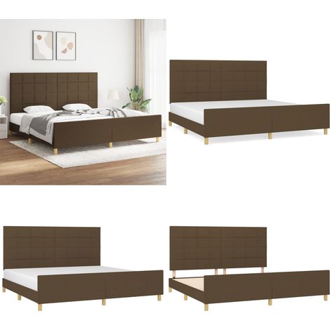 Cadre de lit sans matelas marron foncé 200x200 cm tissu - Cadre De Lit - Lit Double - Tête De Lit - Meuble Chambre - Literie - Home & Living (1/5)