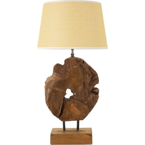Lampada da tavolo Kepala in legno di teak naturale con paralume in lino Ø 35 cm