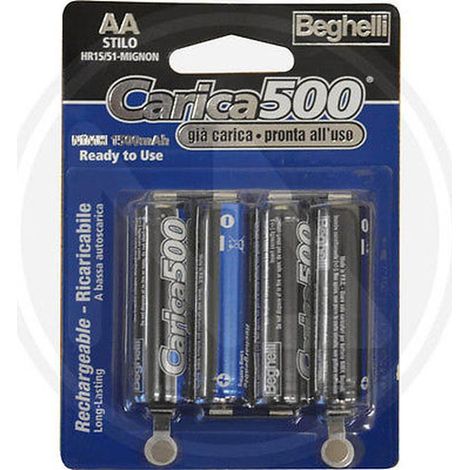 batteria BATTERIE RICARICABILI MINISTILO AAA- 1,2 VOLT- BEGHELLI "CARICA 500"