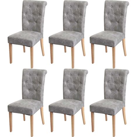 Lot de 6 chaises de salle à manger Chesterfield II, chaise de cuisine, rivets tissu/textile gris c (1/5)