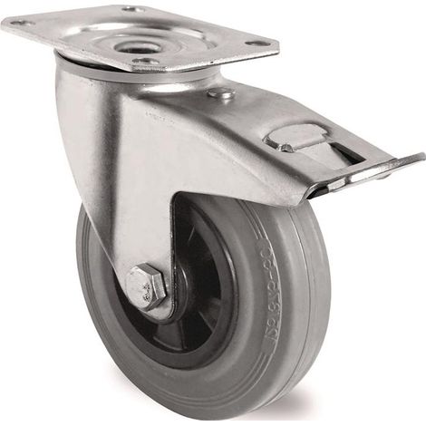TECWERK Lenkrolle m.Festst.D.100mm Trgf.75kg m.Platte Rollenlager VG grau TECWERK