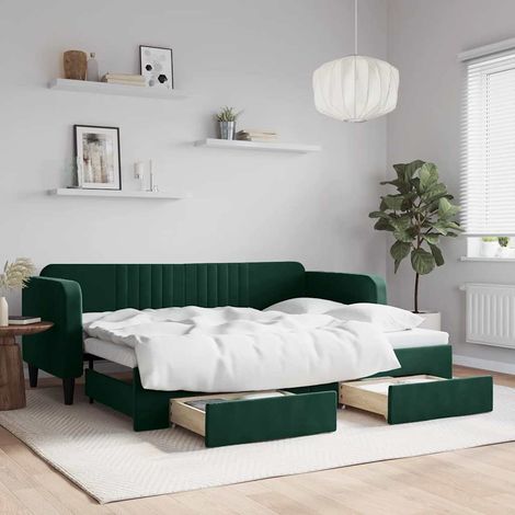 Tagesbett Ausziehbar mit Schubladen Dunkelgrün 80x200 cm Samt (1/5)
