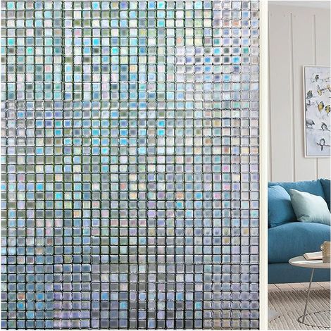 Film pour Vitre - Film Fenetre Anti Regard Electrostatique Non Adhesif Translucide, Decoratif pour Bureau, Cuisine, Maison - 3D Mosaic - 45 X 200CM (1/5)