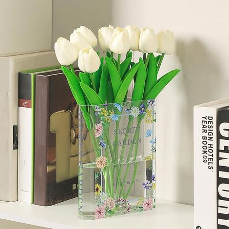 Vase Livre, Vase livre pour fleurs, vase en acrylique en forme de livre pour tulipes, vases uniques pour décoration d'intérieur, cadeau moderne pour amateur de livres pour bureau, salon (1/4)