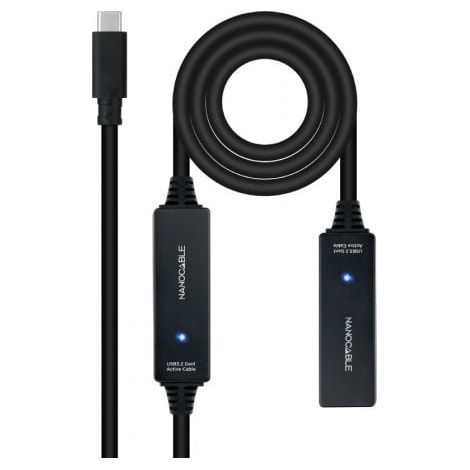 Cable Alargador USB Tipo-C 3.2 con Amplificador Nanocable 10.01.1312/ USB Tipo-C Macho - USB Tipo-C Hembra/ 10m/ Negro