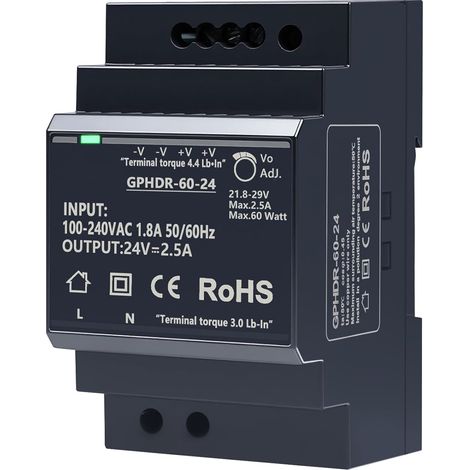 Alimentation pour rail DIN 24V 2.5A 60W transformateur rail din Entrée 100-240V CA Sortie DC 24V Bloc d'alimentation sur rail din pour Automatisation industrielle GPHDR-60-24 (1/5)