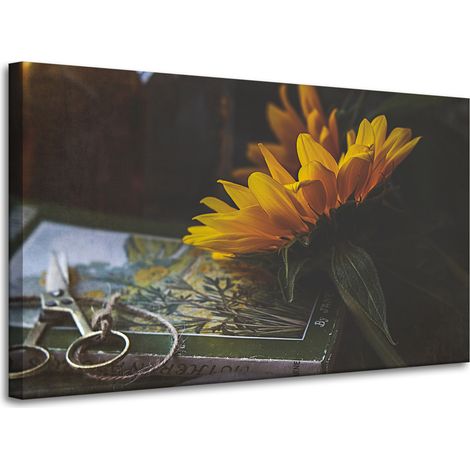 Lienzo impreso Girasol y libro 100x60 cm