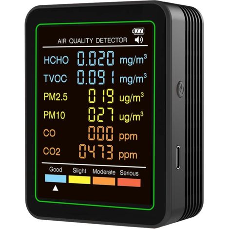 6-in-1-Luftqualitätsmessgerät, misst PM2,5, PM10, CO, TVOC, HCHO