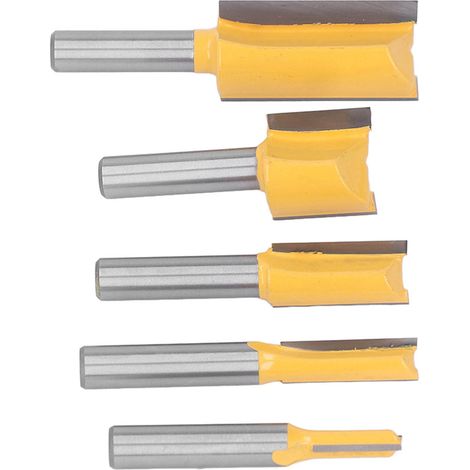 Set mit 5 Hartmetall-Fräsern, 2 Schneiden, gelb, gerader Schnitt, zum bündigen Fräsen und Finishen, Fräser (1/5)