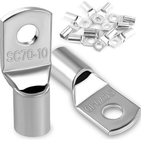 10 Pièces 70mm² Cosses Tubulaires M10 Cosses Annulaires, Cosses à Sertir a Oeil à Anneau, Œillet en Cuivre Étamé Cosse à Sertir pour Câble Électrique