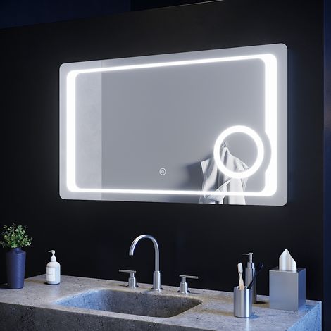 ELEGANT 1000 x 600mm Modern Multifunction Smart Bathroom Mirror LED Illuminated Bathroom Vanity Mirror with Shaver Socket, 3X Magnifier and Demister (1PCE) (1/5)