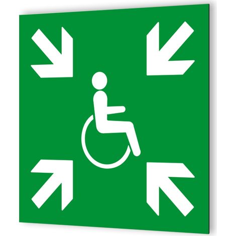 Pictogramme Point de Rassemblement PMR - Panneau signalétique Dibond - Vert et blanc - 20x20 cm, 3 mm épaisseur (1/5)