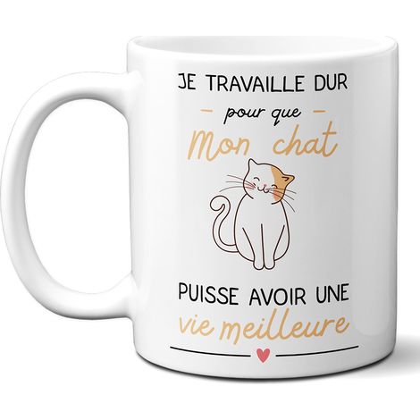 Mug Je travaille pour mon Chat - Cadeau Anniversaire ou Noël pour Fan de Chats - Imprimé en France (1/5)