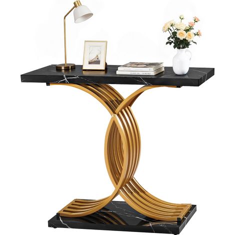 Console d’Entrée 100 cm Long, Table Console Moderne, Table d'Appoint Rectangulaire en Bois avec Pieds en Métal, Étroite et Longue, Meuble de Rangement pour Couloir Chambre Salon Vestibule (1/5)