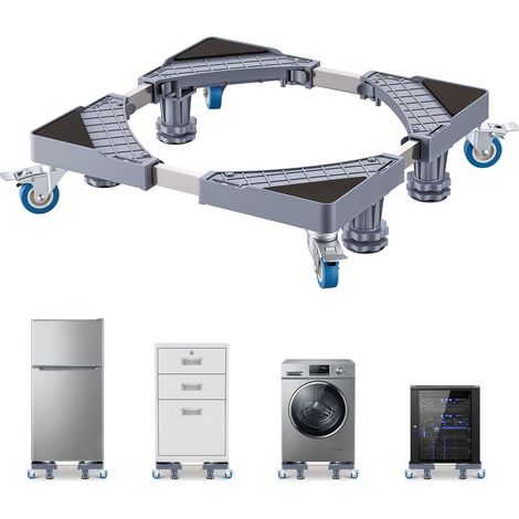 Support surélevé pour machine à laver et réfrigérateur, charge 181,4 kg, 4 pieds robustes, 4 roulettes pivotantes avec frein, base mobile réglable multifonction (1/5)