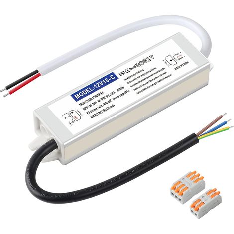 IP67 étanche Transformateur 220V 12V LED Driver 15W DC Alimentation 12V 1.25A Transfo Pour l'éclairage LED Intérieur et Extérieur (1/5)