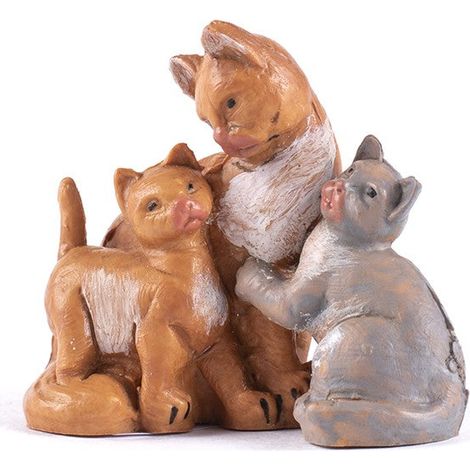 FAMIGLIA DI GATTI 12CM IN RESINA PER PRESEPE