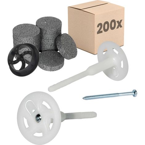 PROTEKTOR Cheville à vis pour isolants Cheville ETICS pour l'isolation des façades - 12cm, 200 Cheville + 200 Rondelle + 1 Fraise, Blanc