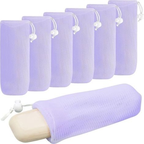 Set mit 5 Seifennetzen für Seifenstücke, Peeling-, Schaum- und Trockenseifenhalter für die Dusche (lila) (1/4)