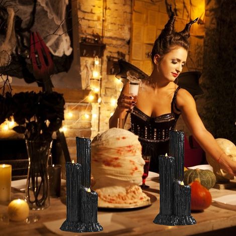 Bougies sans flamme d'Halloween, bougies LED en résine, décorations de bougies piliers pour fêtes d'Halloween (1/5)