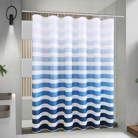 Rideau de douche 180 x 180 cm rideau de douche à rayures bleues rideau de douche en polyester imprimé imperméable (1/5)