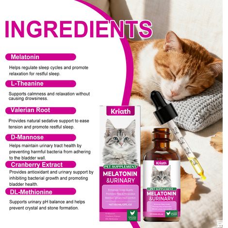 Gouttes pour le soin corporel des chats, adaptées à tous les âges, favorisent le sommeil, complément alimentaire facilement assimilable – 60 ml (1/5)