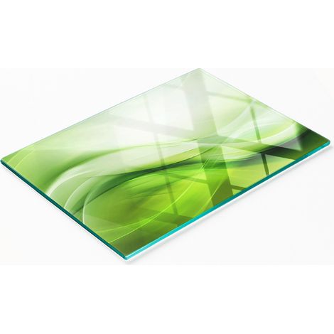 Piatto decorativo multifunzionale in vetro per cucina, con motivo onde verdi, 80x52 cm. (1/5)