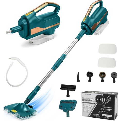 Nettoyeur Vapeur multifonction et serpillère – 1500 W Vadrouille à vapeur 99,9% Désinfection, 3 niveaux de vapeur, réservoir d'eau de 300 ml, pour sols durs et tapis (vert) (1/5)