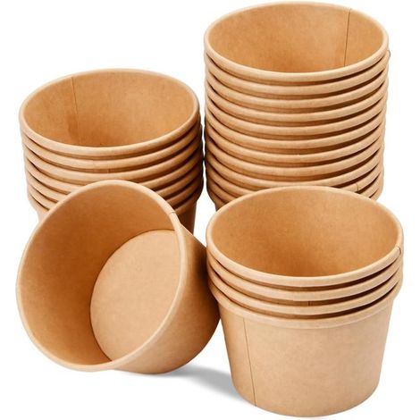 Nachhaltige Suppenbecher aus Papier für unterwegs – Kompostierbare 230-ml-Becher für Suppen, Salate und Desserts – 50 Einwegbecher in Kraftpapierfarbe