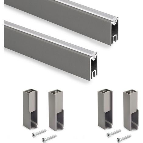 Emuca Lot de 2 rails de penderie Luxe de 0,75 m de long avec supports, Aluminium et Plastique, Titane