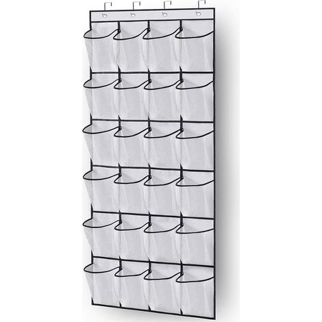 Organisateur de meuble à chaussures de porte support de porte-chaussures suspendu 24 grandes poches en filet pour porte de placard soignée avec porte-vêtements (blanc) (1/5)