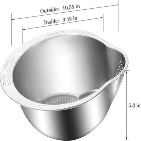 Bol Égouttoir À Riz - Acier Inoxydable Alimentaire - Pour Rincer Et Laver Le Riz Quinoa Et Légumineuses - 4 En 1 Avec Égouttoirs Latéraux - 1 Pièce (1/5)