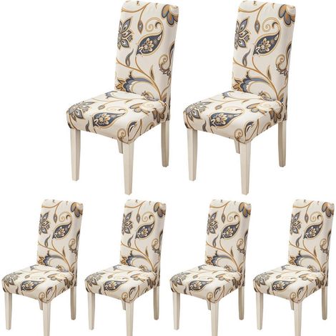 Housses de chaise de salle à manger extensibles, lot de 6, motif floral, lavables (1/5)