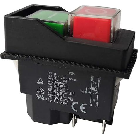 Jevina KJD17-220V 4 PIN Interrupteur électromagnétique Interrupteur Poussoir Interrupteur de Sécurité pour Outils Électriques (1/5)