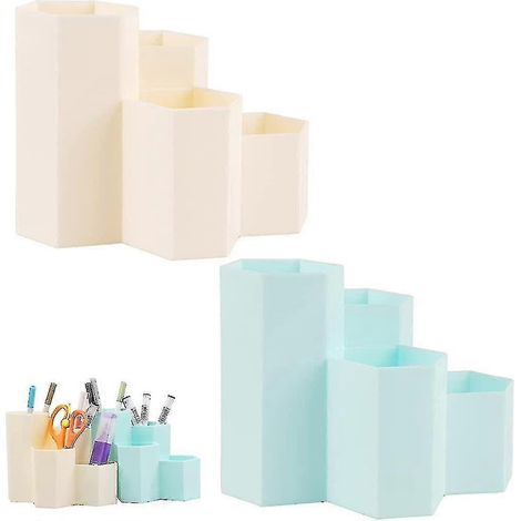 Lot de 2 porte-stylos hexagonaux, pot à crayons en plastique (1/5)