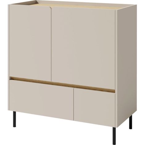 Cómoda Fiosono 108, Beige + Roble claro, Con cajones y puertas, Número de cajones: 0, 105x95x40cm