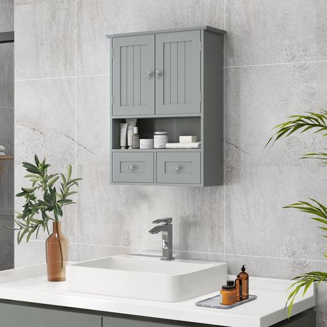 Armoire murale de salle de bain. armoire de toilette. avec portes. étagère. 2 tiroirs. 50.8l x 17.8P x 66H cm. gris