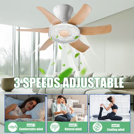 Plafonnier ventilateur LED avec télécommande, 30 pouces/76,2 cm, Éclairage cristal, 6 vitesses, 3 couleurs d'éclairage, minuterie, pour chambre, séjour et bureau(Effet bois blanc) (1/5)