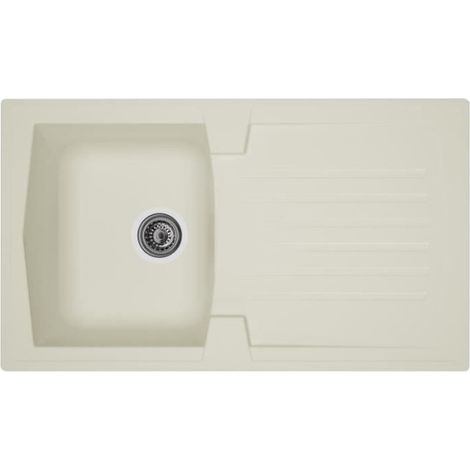 STRADOUR Evier cuisine a encastrer 1 bac + 1 égouttoir Arena - Résine - 86 x 50 cm - Blanc (1/2)