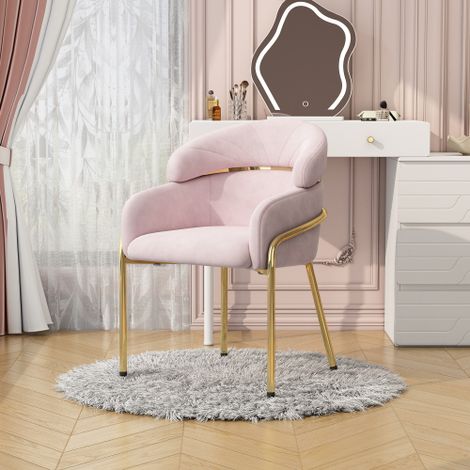 Sedia da pranzo singola, lusso leggero, soggiorno, camera da letto, sedia relax, con quattro gambe in metallo, velluto, rosa