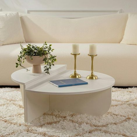 Table basse moderne blanche effet bois - 2 hauteurs MARFA (1/5)