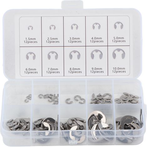 Kit di 120 rondelle elastiche E, rondelle elastiche in acciaio inox E M1.5-M10, adatte per il fissaggio di cuscinetti, ingranaggi, pulegge e alberi.